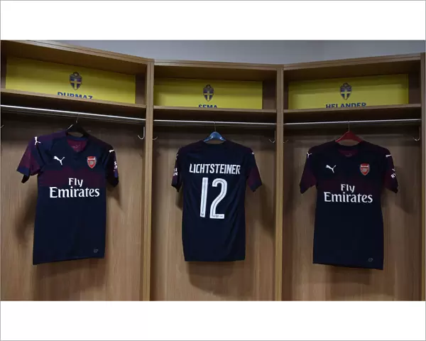 Arsenal FC: Lichtsteiner's Shirt in Arsenal Changing Room Before Arsenal v SS Lazio Friendly in Stockholm, 2018
