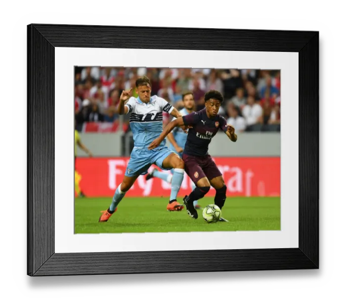Framed Print : Reiss Nelson vs Alessandro Murgia: A Football Showdown at the Arsenal vs SS Lazio Pre-Season Match, 2018