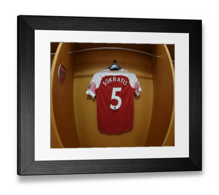 Framed Print : Sokratis Hanging Jersey: Arsenal vs Manchester City, Premier League 2018-19