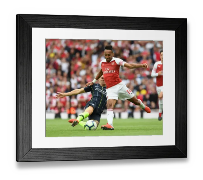 Framed Print : Clash of Titans: Aubameyang vs Stones - Arsenal v Manchester City, Premier League 2018-19 Framed Print : Clash of Titans: Aubameyang vs Stones - Arsenal v Manchester City, Premier League 2018-19