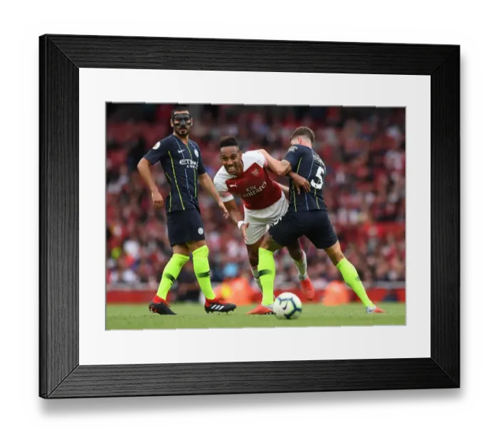 Framed Print : Pierre-Emerick Aubameyang (Arsenal) John Stones (Man City). Arsenal 0: 2 Manchester City Framed Print : Pierre-Emerick Aubameyang (Arsenal) John Stones (Man City). Arsenal 0: 2 Manchester City