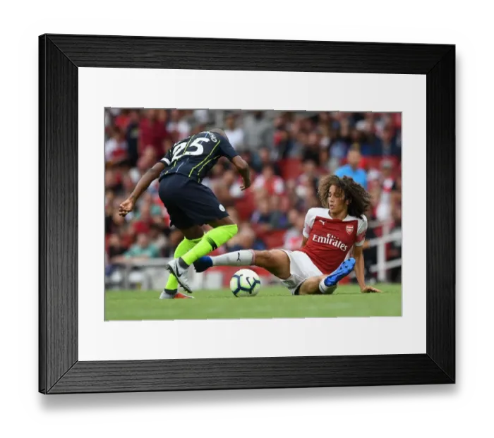Framed Print : Clash of Midfield Titans: Guendouzi vs Fernandinho - Arsenal v Manchester City, Premier League 2018-19