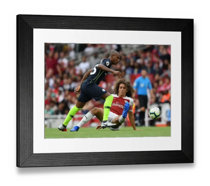 Framed Print : Clash of Midfield Titans: Guendouzi vs Fernandinho, Arsenal vs Manchester City, Premier League 2018-19