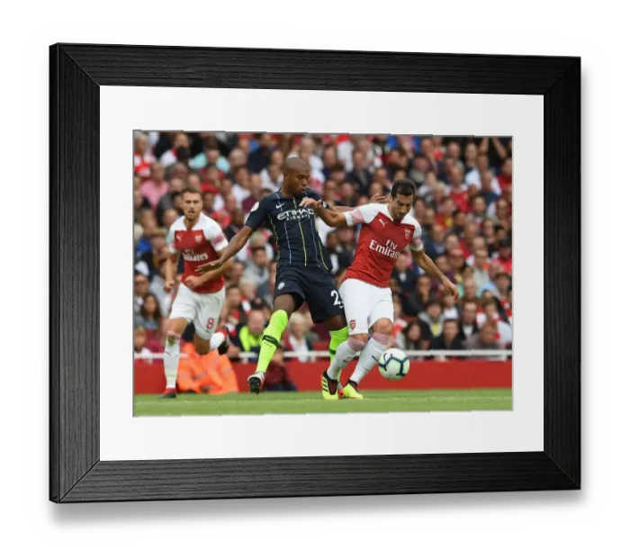 Framed Print : Clash of Midfield Masters: Mkhitaryan vs Fernandinho - Arsenal v Manchester City, Premier League 2018-19
