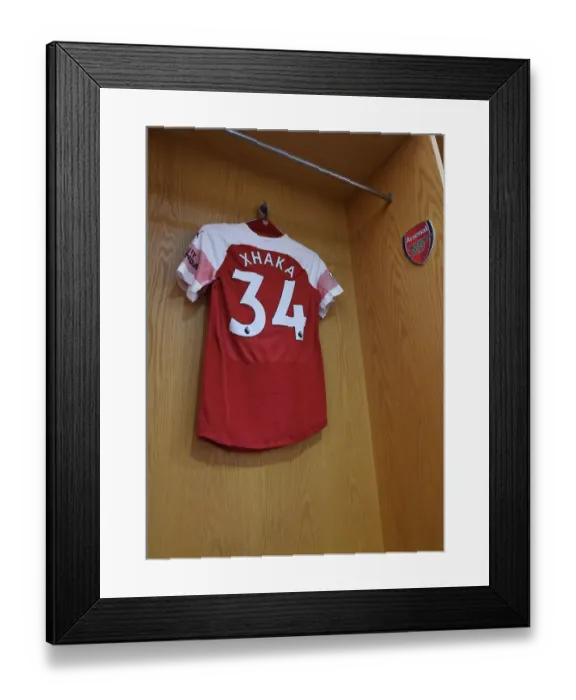 Framed Print : Granit Xhaka's Arsenal Shirt in the Changing Room before Arsenal vs Manchester City (2018-19)