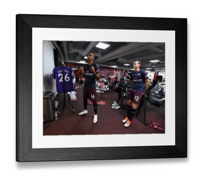 Framed Print : Arsenal First Team: Aubameyang and Lichsteiner at 2018 / 19 Photo Call