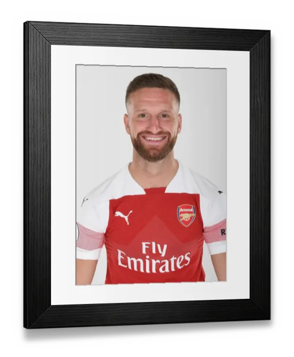 Framed Print : Shkodran Mustafi at Arsenal's 2018 / 19 First Team Photo Call