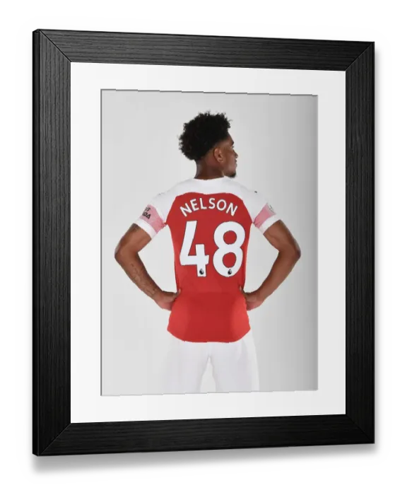 Framed Print : Arsenal First Team: Reiss Nelson at 2018 / 19 Photo-call