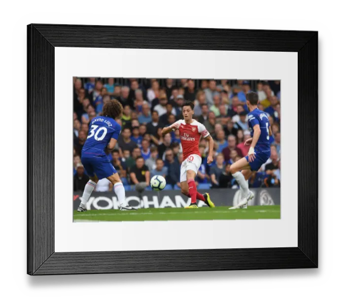 Framed Print : Mesut Ozil Dribbles Past David Luiz and Jorginho in Chelsea vs Arsenal Premier League Clash
