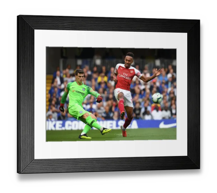 Framed Print : Aubameyang Closes In: Intense Moment Between Aubameyang and Kepa in Chelsea vs Arsenal Premier League Clash Framed Print : Aubameyang Closes In: Intense Moment Between Aubameyang and Kepa in Chelsea vs Arsenal Premier League Clash
