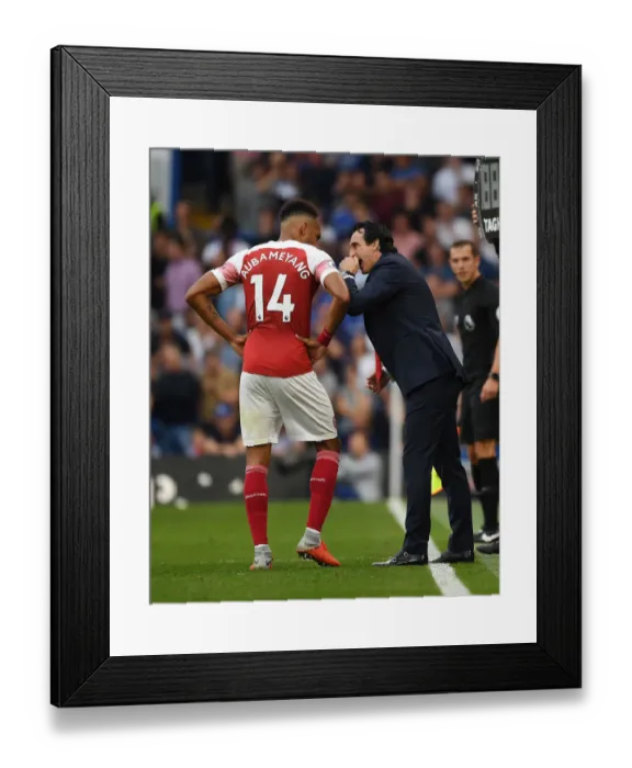 Framed Print : Unai Emery Coaches Aubameyang during Chelsea vs Arsenal Premier League Clash (2018-19) Framed Print : Unai Emery Coaches Aubameyang during Chelsea vs Arsenal Premier League Clash (2018-19)