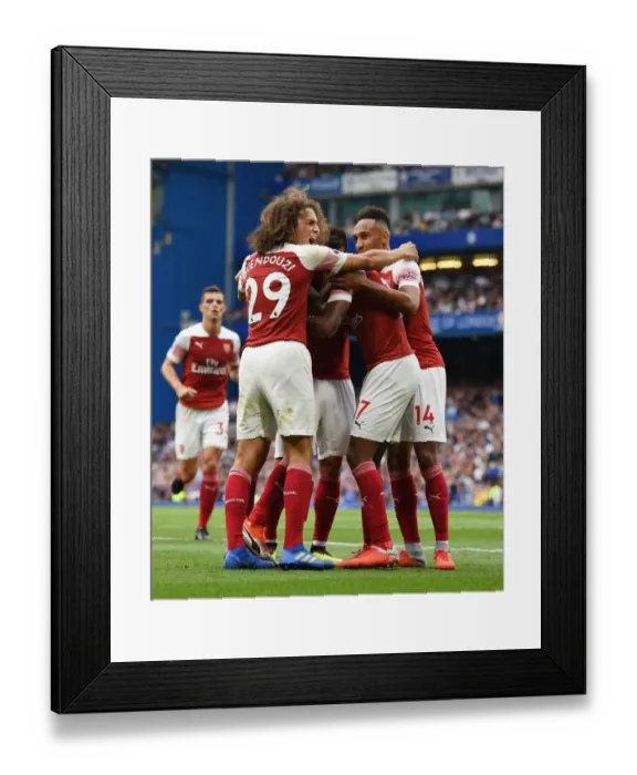 Framed Print : Guendouzi and Aubameyang Celebrate Arsenal's Goals Against Chelsea (2018-19)
