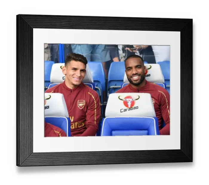 Framed Print : Arsenal Roster: Lucas Torreira and Alex Lacazette on the Bench, Ready to Face Chelsea (2018-19)