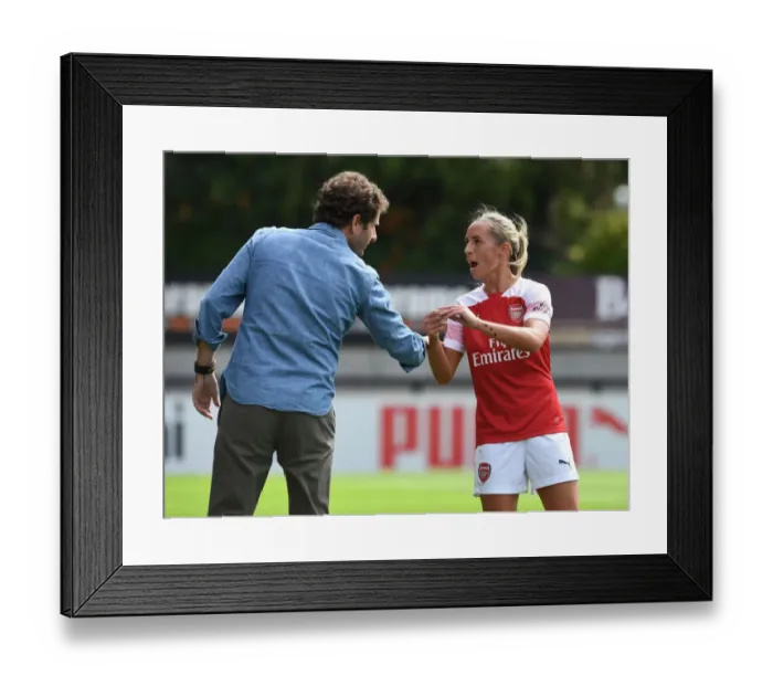 Framed Print : Arsenal Women: Manager Joe Montemurro and Jordan Nobbs Lead the Team against West Ham United Women