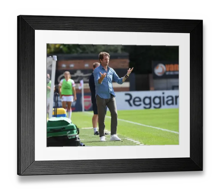 Framed Print : Joe Montemurro Leads Arsenal Women Against West Ham United in Continental Cup Clash