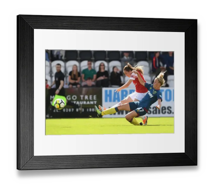 Framed Print : Arsenal's Lisa Evans Faces Off Against West Ham's Esme De Graaf in Continental Cup Clash