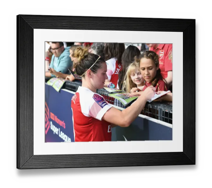 Framed Print : Emma Mitchell Signs for Fans after Arsenal Women's Continental Cup Match vs West Ham United Women