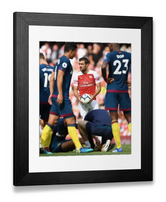 Framed Print : Sokratis in Action: Arsenal vs. West Ham United, Premier League 2018-19