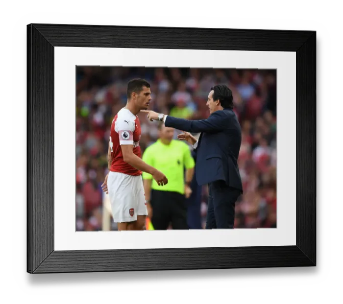 Framed Print : Unai Emery and Granit Xhaka: Leading Arsenal Against West Ham United in the Premier League