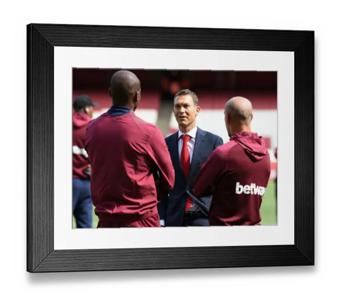 Framed Print : Arsenal vs. West Ham: Pre-Match Conversation Between Stephan Lichtsteiner and West Ham Players (2018-19)