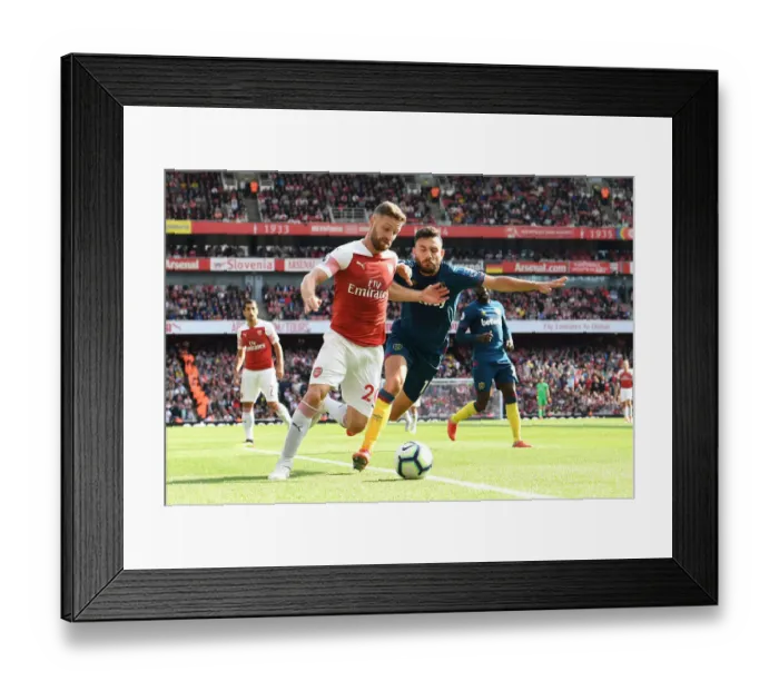 Framed Print : Mustafi Faces Off Against Snodgrass: Arsenal vs. West Ham United, Premier League 2018-19