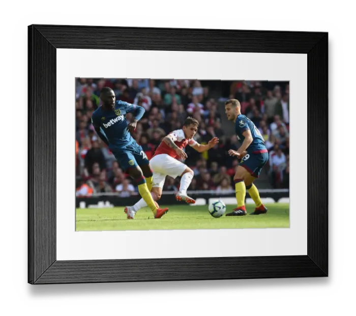 Framed Print : Torreira Tangles with Masuaku and Wilshere: Arsenal vs. West Ham United, Premier League Showdown