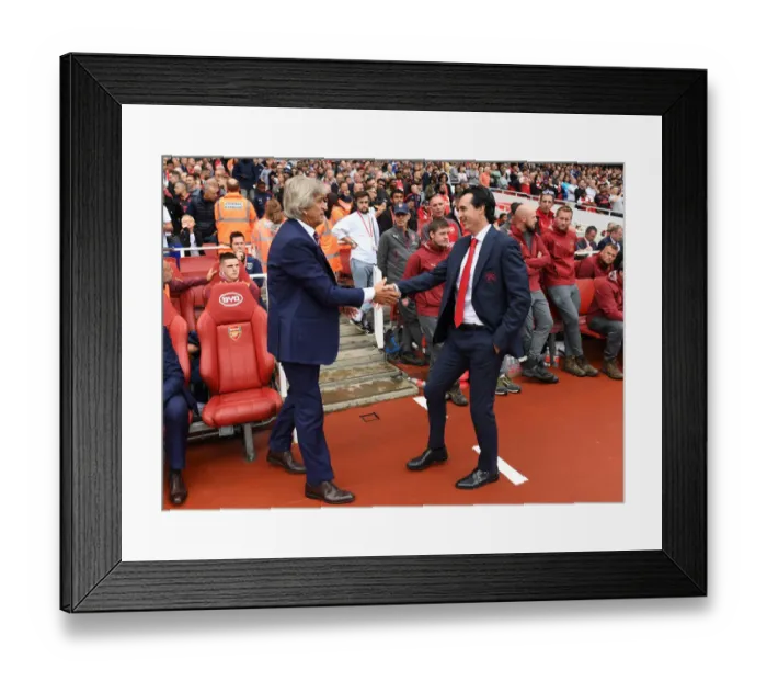 Framed Print : Unai Emery and Manuel Pellegrini Pre-Match Handshake: Arsenal vs West Ham United, Premier League 2018-19