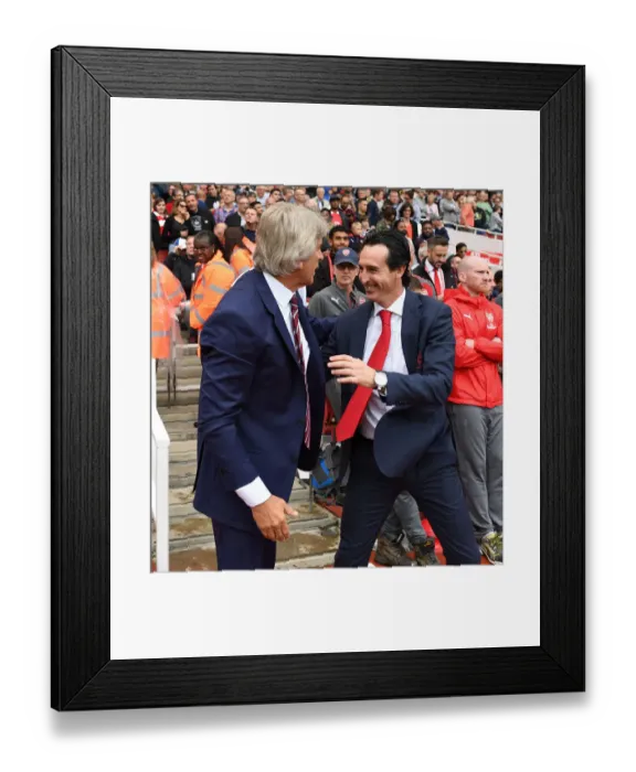 Framed Print : Premier League 2018-19: Unai Emery and Manuel Pellegrini Pre-Match Handshake (Arsenal vs West Ham United) Framed Print : Premier League 2018-19: Unai Emery and Manuel Pellegrini Pre-Match Handshake (Arsenal vs West Ham United)
