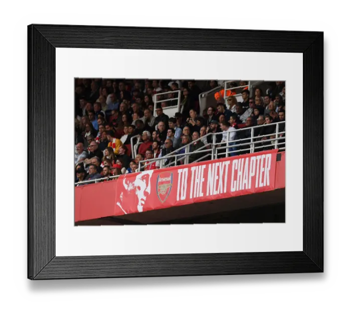 Framed Print : Unai Emery Banner at Arsenal's Emirates Stadium: Arsenal v West Ham United, Premier League 2018-19