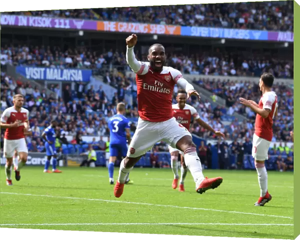 Arsenal Strikers Alexis Lacazette and Pierre-Emerick Aubameyang: Celebrating Goal Scoring Partnership in Premier League Match (Cardiff, 2018-19)