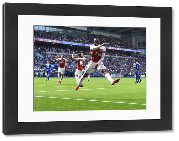 Arsenal Strikers Alexis Lacazette and Pierre-EMerkick Aubameyang Celebrate Goals in Unison during Premier League Match against Cardiff City, 2018-19