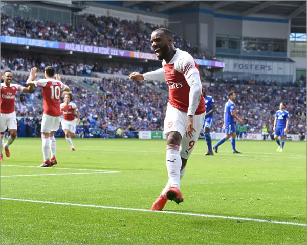 Arsenal Strikers in Action: Lacazette and Aubameyang Celebrate Goal Scoring Partnership (Cardiff City vs. Arsenal, 2018-19)