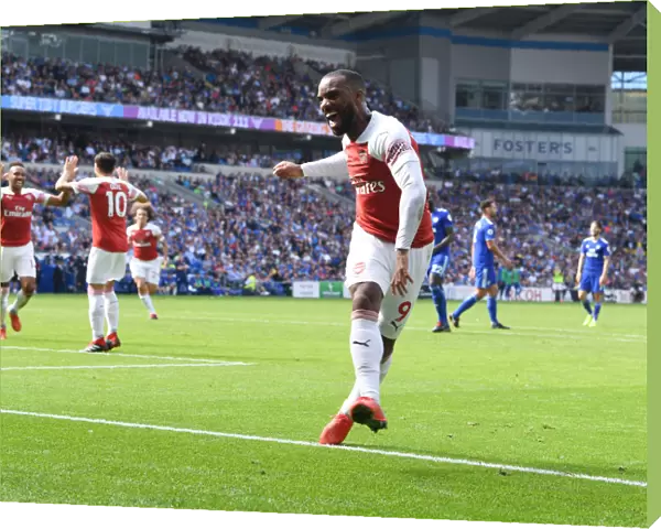 Arsenal Strikers in Action: Lacazette and Aubameyang Celebrate Goal Scoring Partnership (Cardiff City vs. Arsenal, 2018-19)