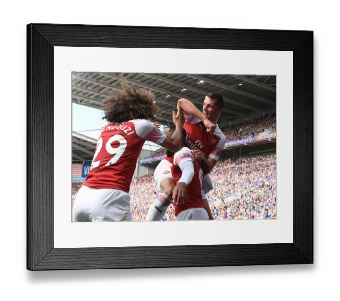 Framed Print : Arsenal's Triumphant Trio: Xhaka, Lacazette, Guendouzi's Jubilant Celebration Against Cardiff City Framed Print : Arsenal's Triumphant Trio: Xhaka, Lacazette, Guendouzi's Jubilant Celebration Against Cardiff City