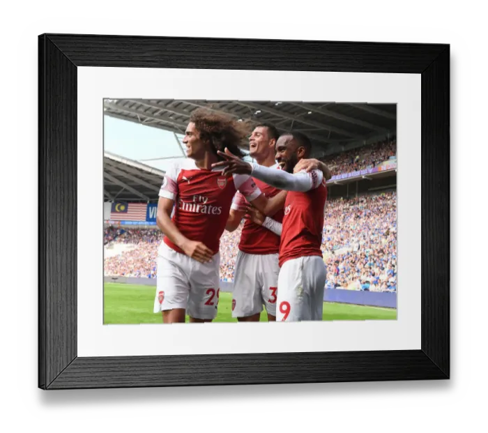 Framed Print : Arsenal's Unforgettable Moment: Aubameyang's Double Against Cardiff City - Guendouzi, Xhaka, Lacazette Celebrate Framed Print : Arsenal's Unforgettable Moment: Aubameyang's Double Against Cardiff City - Guendouzi, Xhaka, Lacazette Celebrate