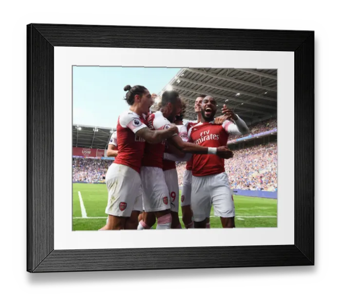 Framed Print : Arsenal Triumph: Aubameyang, Bellerin, and Lacazette Celebrate Goals Against Cardiff City Framed Print : Arsenal Triumph: Aubameyang, Bellerin, and Lacazette Celebrate Goals Against Cardiff City