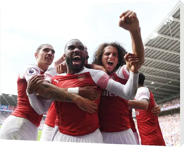 Arsenal's Unstoppable Moment: Lacazette, Bellerin, Guendouzi's Triumphant Celebration of Second Goal vs. Cardiff City (2018-19)