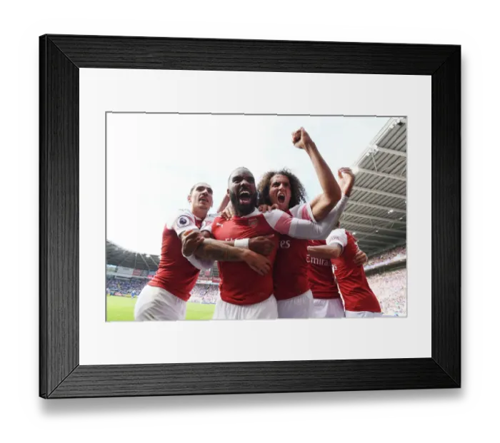 Framed Print : Arsenal's Triumph: Lacazette, Bellerin, Guendouzi Celebrate 2nd Goal vs. Cardiff City (2018-19)
