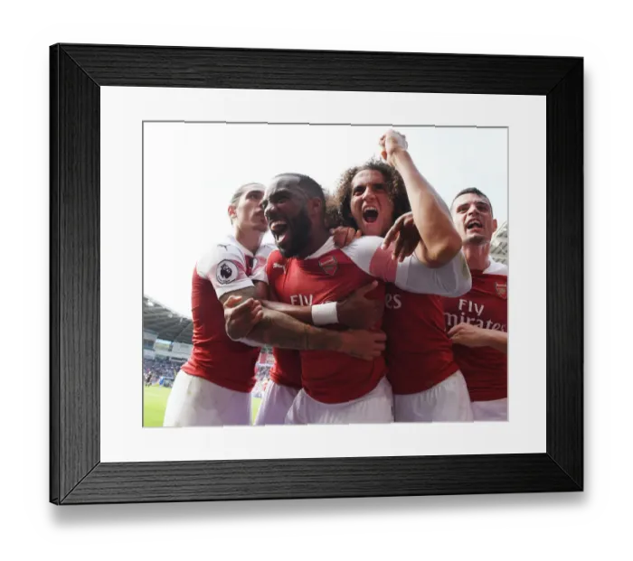 Framed Print : Arsenal's Aubameyang Scores Second Goal: Bellerin, Lacazette, Guendouzi Celebrate