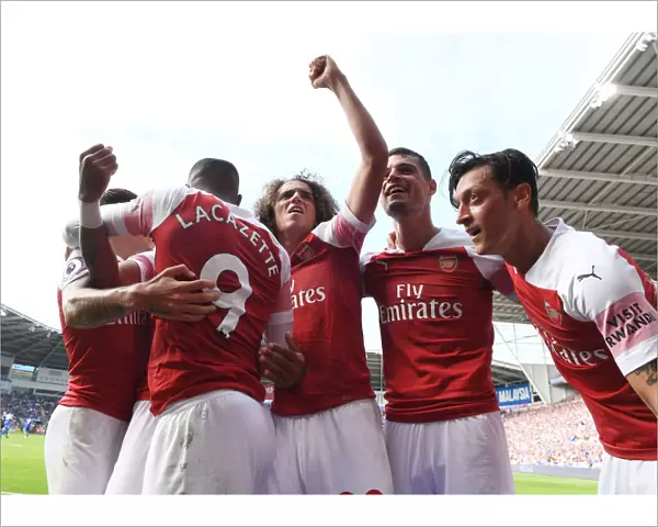 Arsenal's Celebrating Quartet: Lacazette, Guendouzi, Xhaka, Ozil (Cardiff 2018-19)