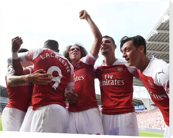 Arsenal's Celebrating Quartet: Lacazette, Guendouzi, Xhaka, Ozil (Cardiff 2018-19)