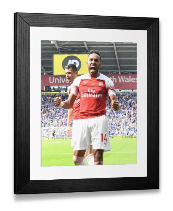 Framed Print : Pierre-Emerick Aubameyang Scores Second Goal: Cardiff City vs. Arsenal (2018-19)
