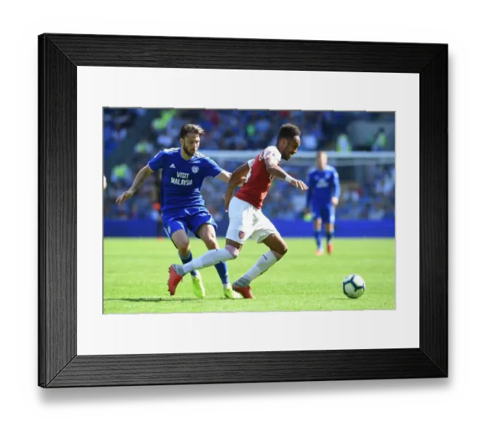 Framed Print : Aubameyang vs. Arter: Clash in the Premier League - Cardiff City vs. Arsenal FC (2018-19)