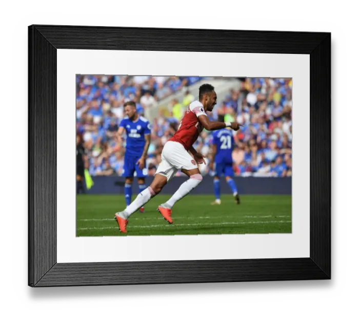 Framed Print : Aubameyang Scores Arsenal's Second Goal Against Cardiff City (2018-19)