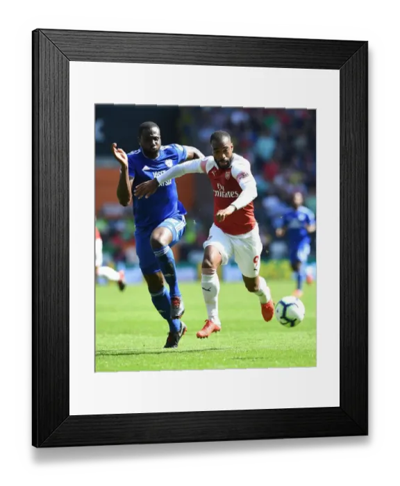 Framed Print : Lacazette vs. Bamba: Clash of the Titans - Cardiff City vs. Arsenal FC, Premier League 2018-19