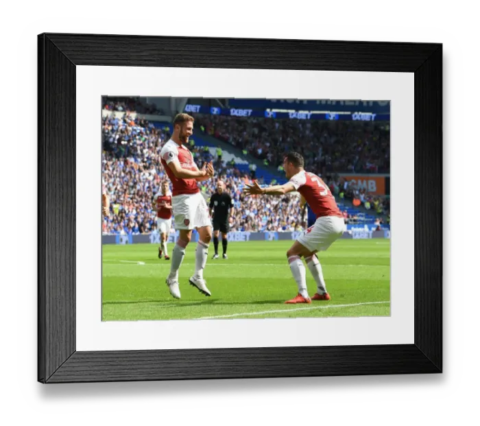 Framed Print : Mustafi and Xhaka Celebrate Goal: Cardiff City vs Arsenal, Premier League 2018-19 Framed Print : Mustafi and Xhaka Celebrate Goal: Cardiff City vs Arsenal, Premier League 2018-19