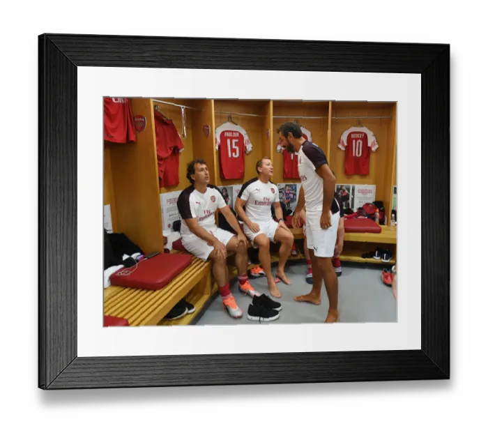 Framed Print : Arsenal Legends vs Real Madrid Legends: A Clash of Football Greats - Grimandi, Parlour, and Pires Unite at Emirates Stadium