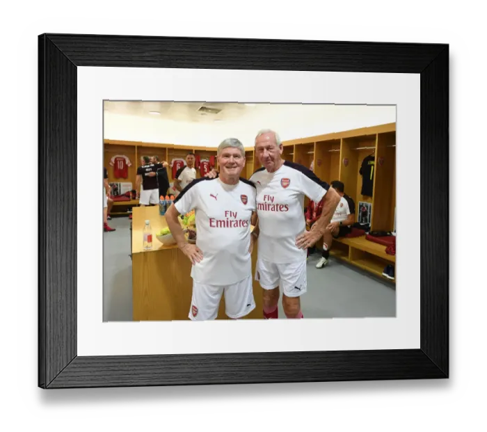 Framed Print : Arsenal Legends vs Real Madrid Legends: Pat Rice and Bob Wilson Ready for Battle at Emirates Stadium