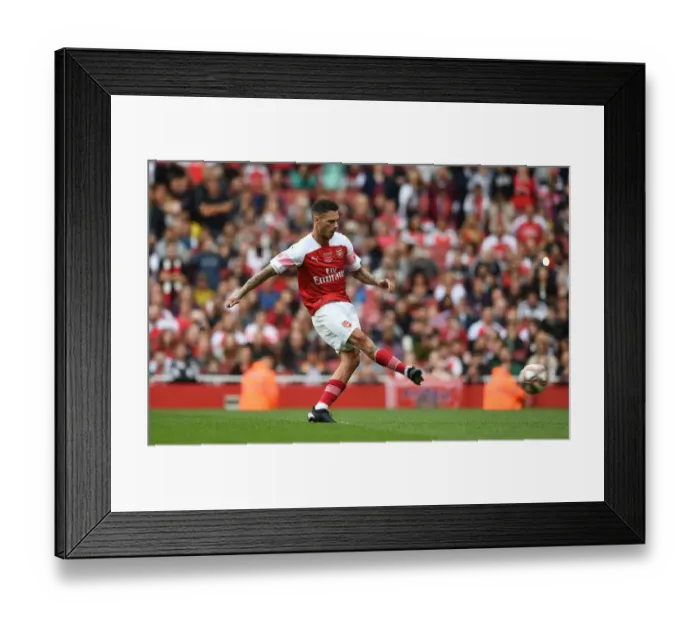 Framed Print : Jeremie Aliadiere Scores the Winning Penalty for Arsenal Legends Against Real Madrid Legends (2018)