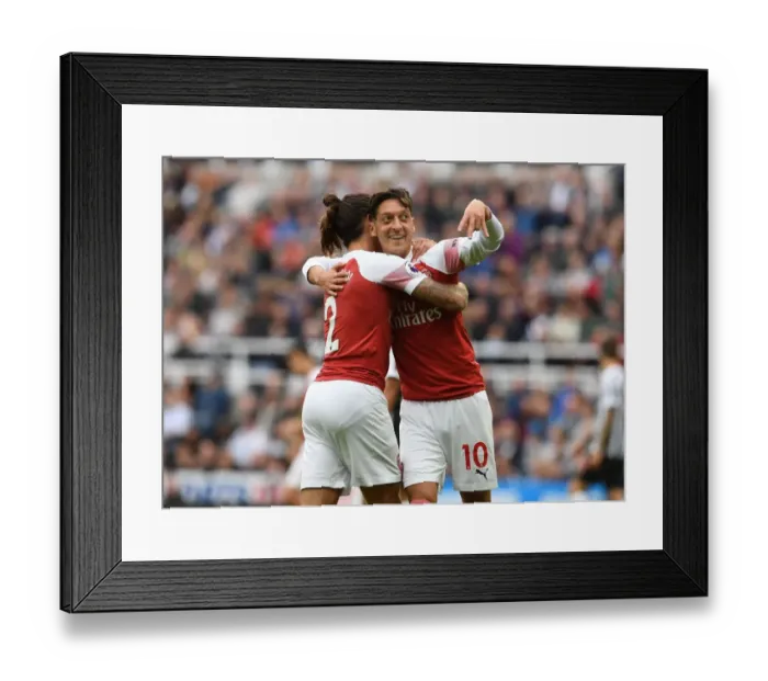 Framed Print : Mesut Ozil and Hector Bellerin Celebrate Arsenal's Winning Goals vs Newcastle United (2018-19)